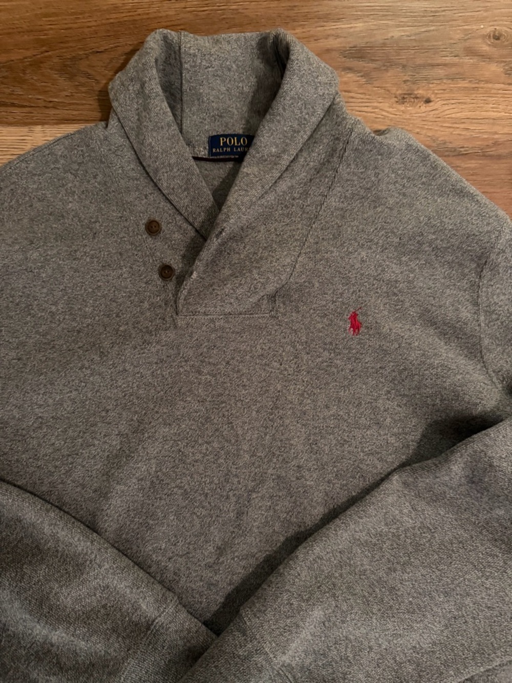 Polo by Ralph Lauren Gray Shawl Collar Turtleneck Sweater with Red Pony - Picture 2 of 5